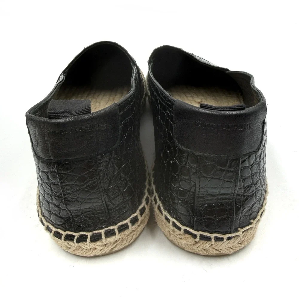 Saint Laurent Espadrilles Black Croc Embossed Leather Flat Slip On Sz 42 / 12